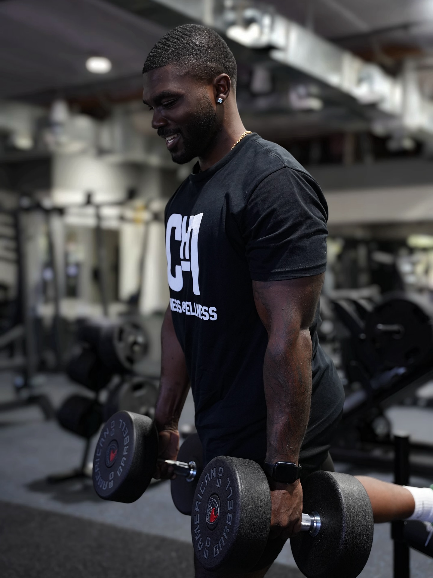 Jeremiah Myles training with dumbbells